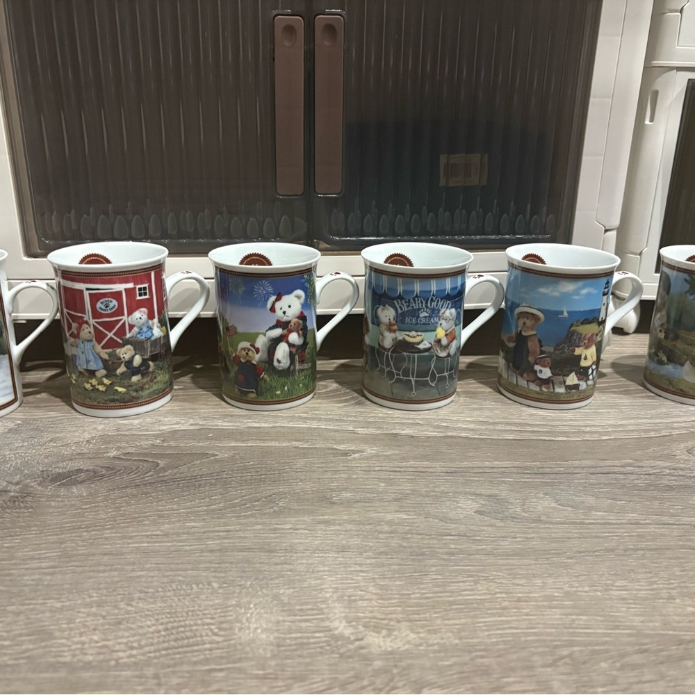 Boyds Bears Farmhouse Mug Set - Red, Blue, White (All 6)